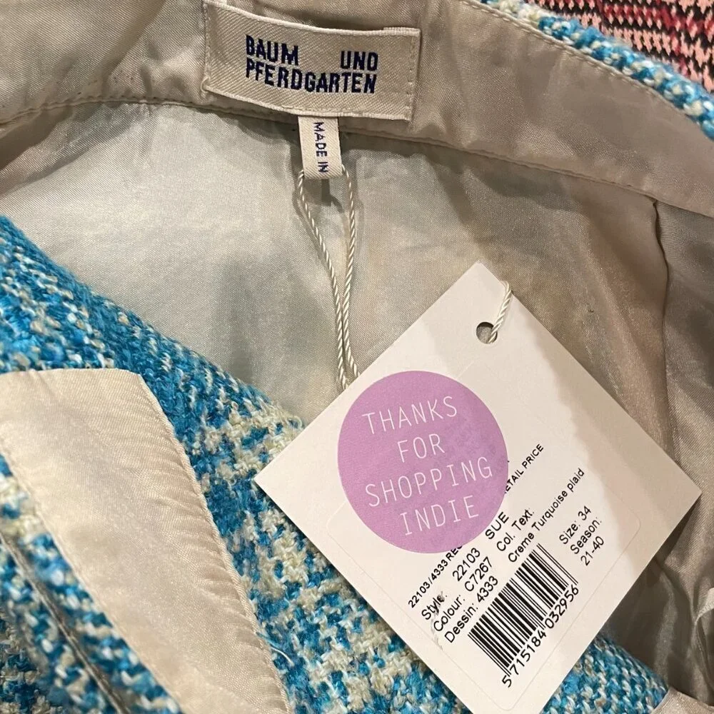 New Baum Und Pferdgarten Sue Plaid Midi Skirt Turquoise 36, 4, S $249